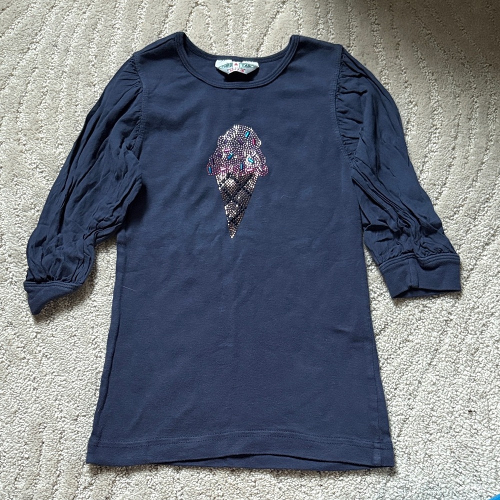 Vintage Kids Hard Tail 3/4 Puff Sleeve Shirt Rhinestone Ice Cream Sprinkle S 7 8